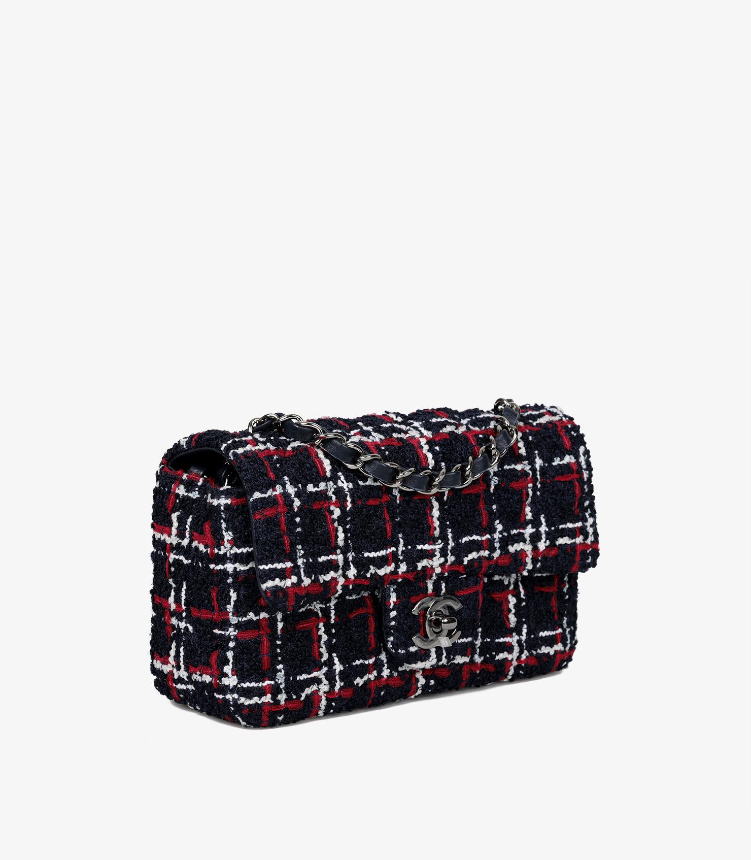 Noir Chanel - Mini sac à rabat rectangulaire en tweed marine, rouge, blanc et cuir d'agneau marine