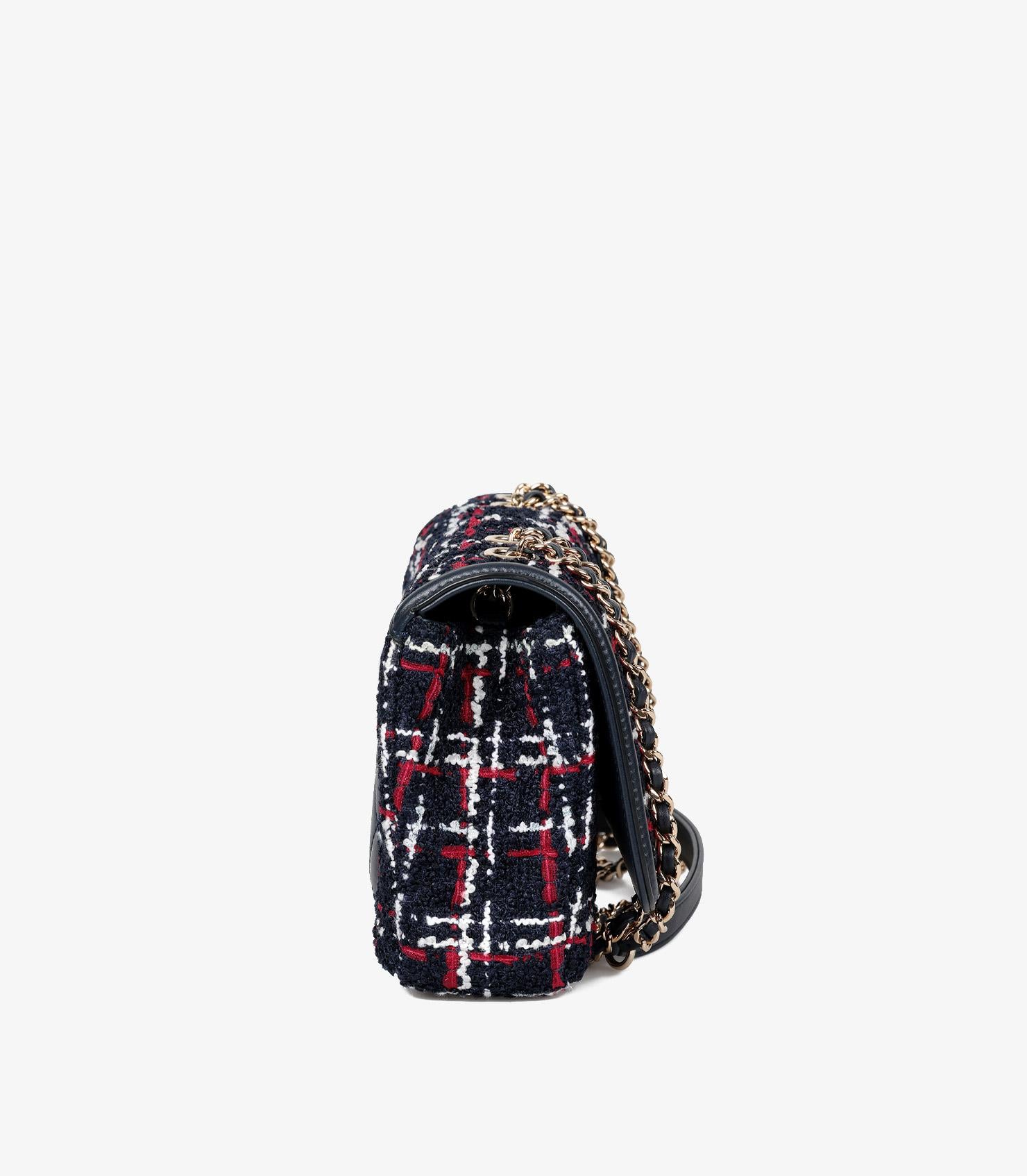 Chanel Navy, Red, White Tweed & Navy Lambskin Small Filigree Flap Bag In Excellent Condition For Sale In Bishop's Stortford, Hertfordshire