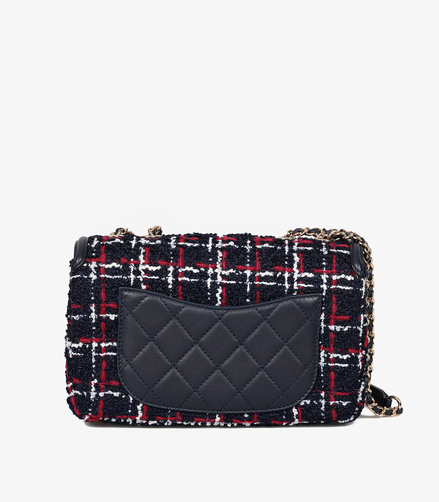 Chanel Navy, Red, White Tweed & Navy Lambskin Small Filigree Flap Bag For Sale 1