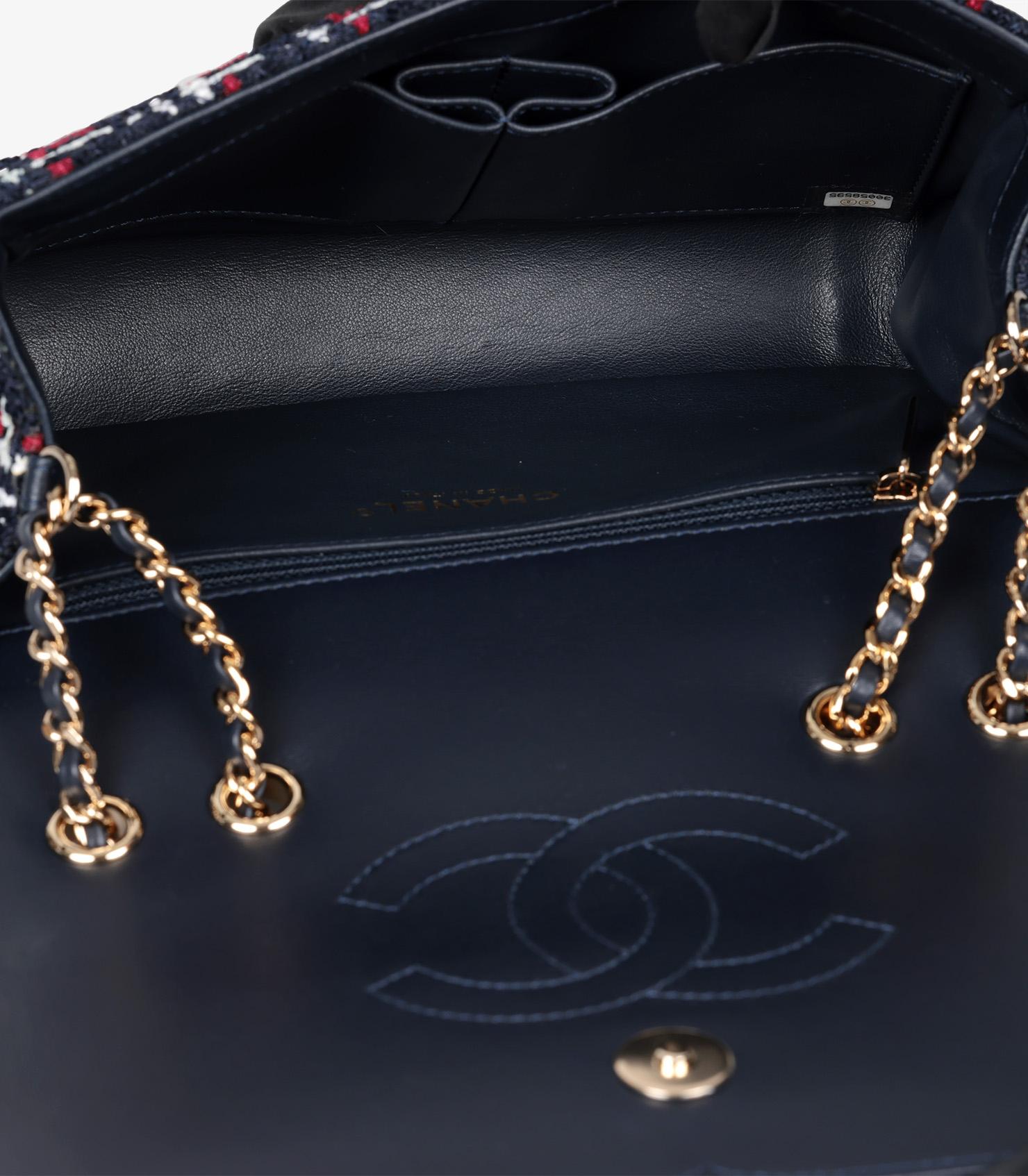 Chanel Navy, Red, White Tweed & Navy Lambskin Small Filigree Flap Bag For Sale 4