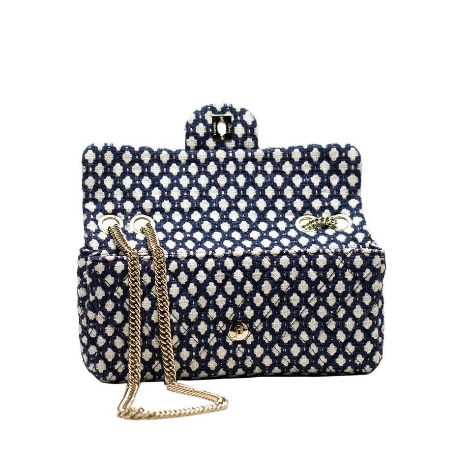 Black Chanel Navy Resort Blue White Tweed Small Classic Flap Shoulder Bag For Sale