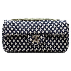 Chanel Navy Resort Blue White Tweed Small Classic Flap Borsa a tracolla