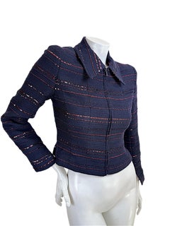 Chanel Navy Sequin Embellished Tweed Zip Jacket, France FR 36