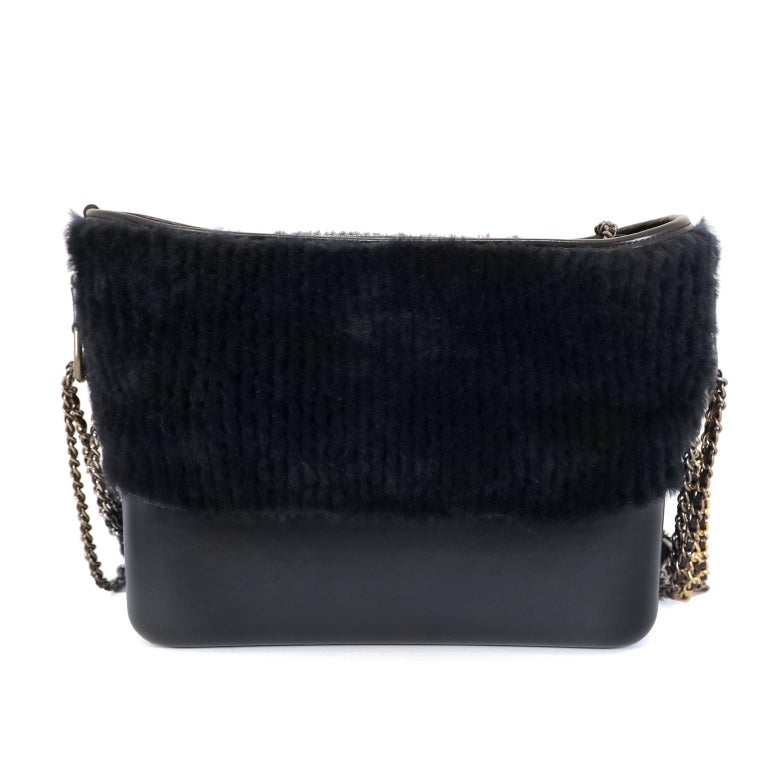 Chanel Navy Shearling Fur and Leather Gabrielle Bag For Sale at