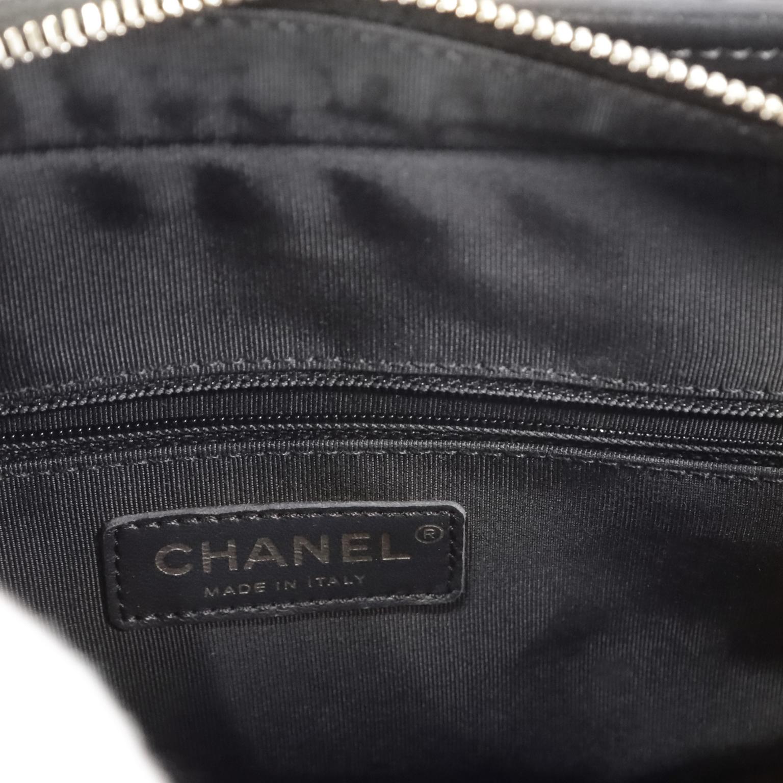 Black Chanel Navy Shearling Fur and Leather Gabrielle Bag