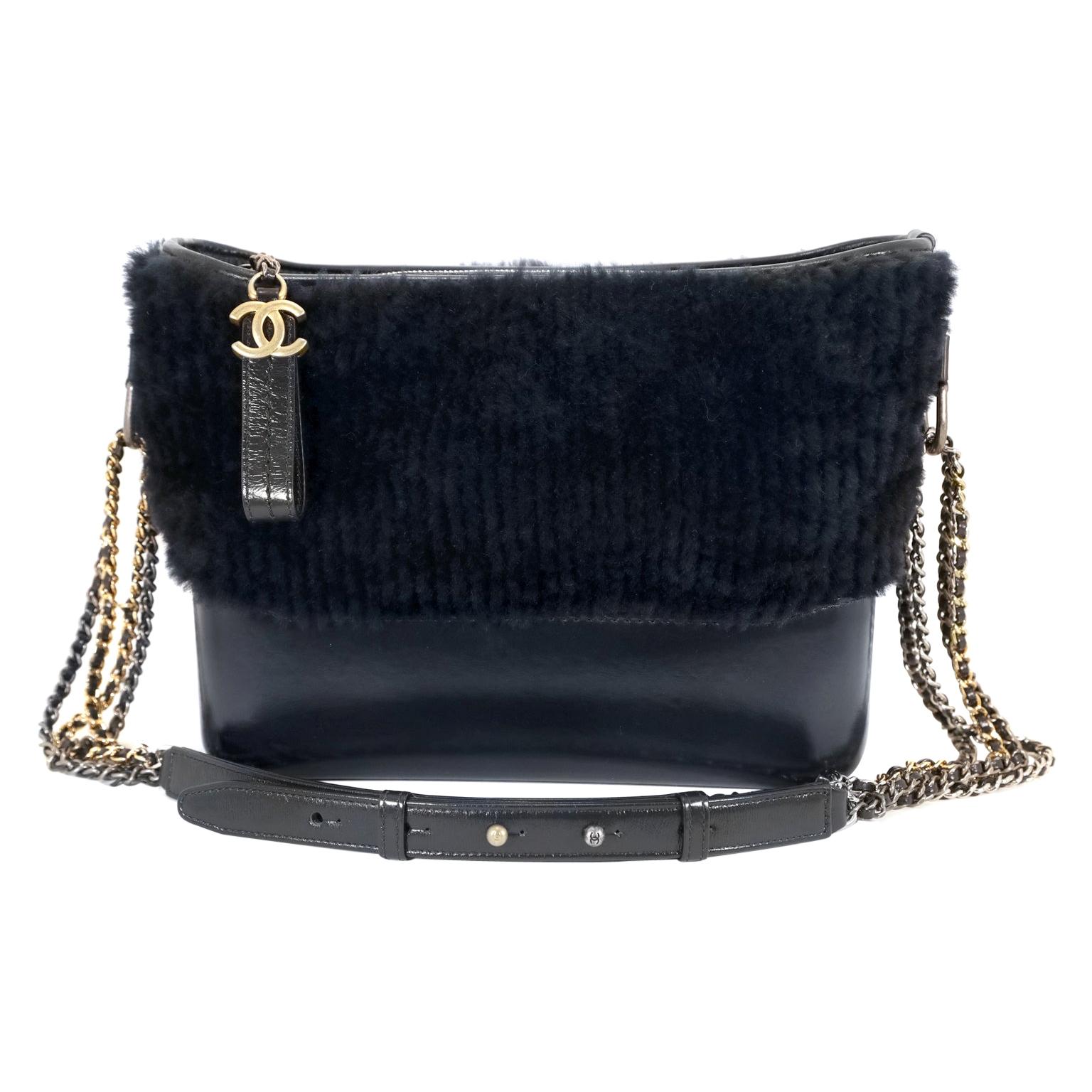 Chanel Navy Shearling Fur and Leather Gabrielle Bag