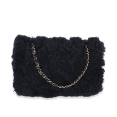 Chanel Navy Shearling Quilted Lambskin Medium Flap Bag