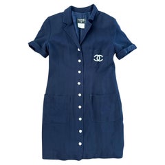Chanel Navy Short-Sleeve Button-Up Dress – Size 44