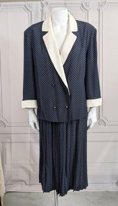 Chanel Navy Silk Crepe Skirt Suit