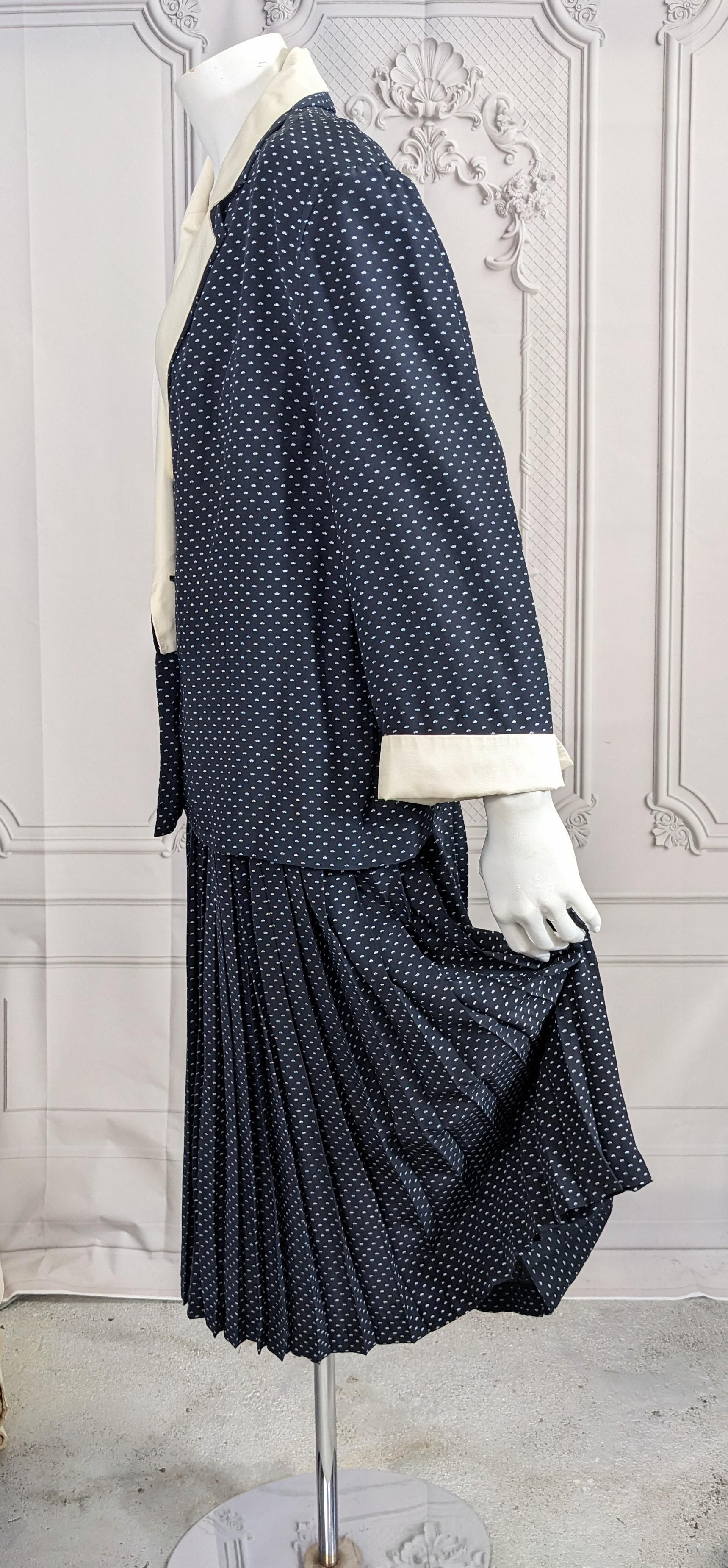 Black Chanel Navy Silk Crepe Skirt Suit For Sale