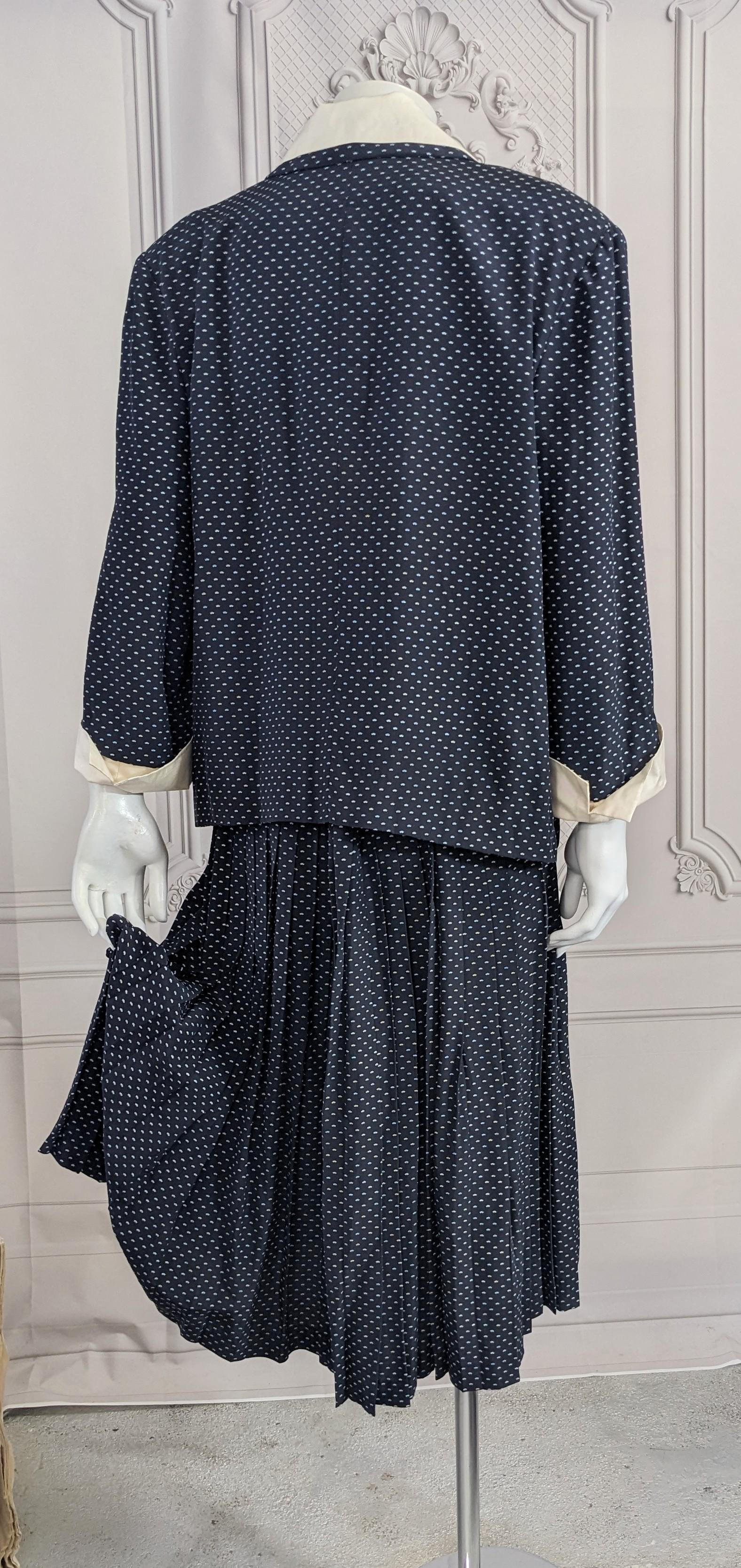 Chanel Navy Silk Crepe Skirt Suit In Good Condition For Sale In New York, NY