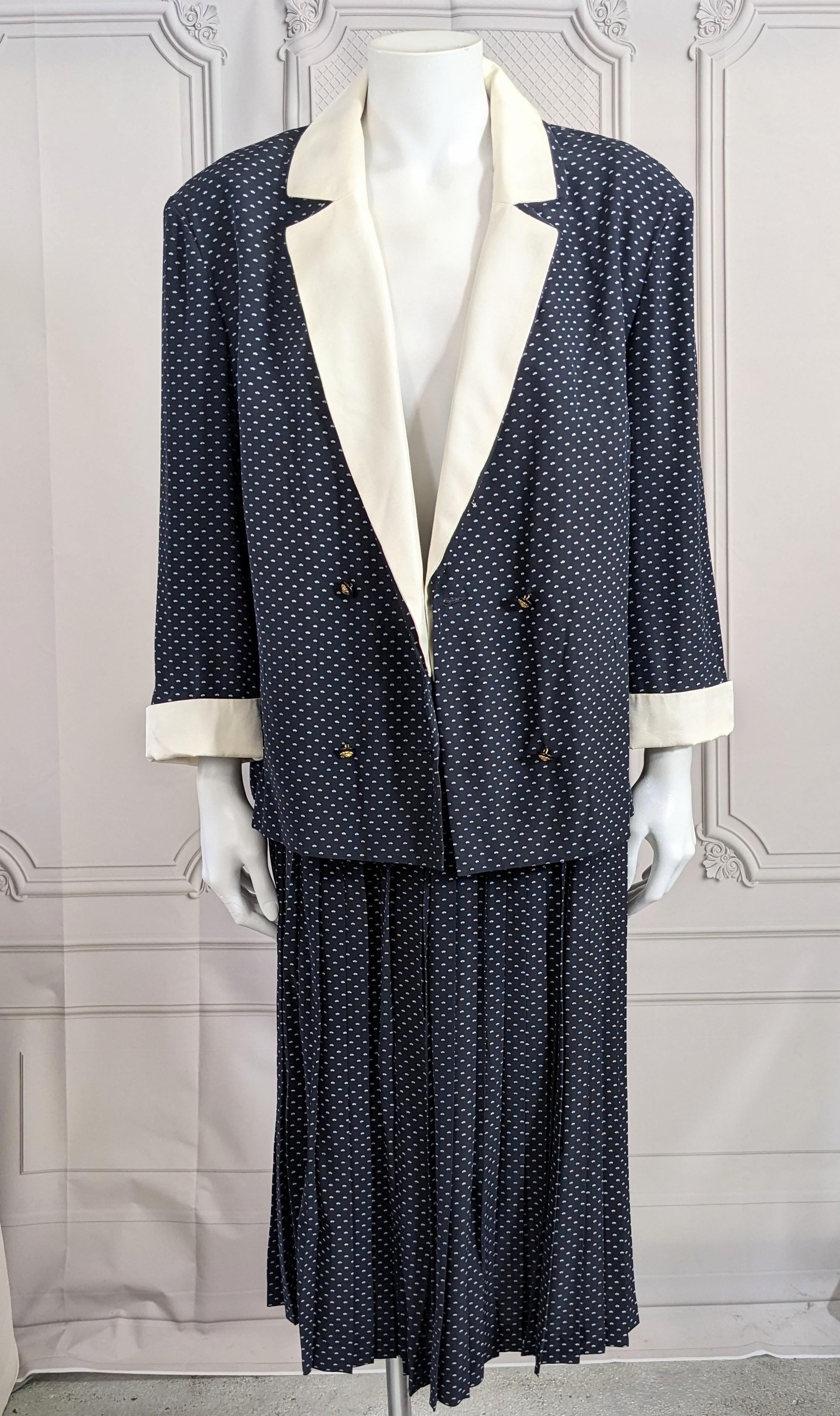 Women's Chanel Navy Silk Crepe Skirt Suit For Sale