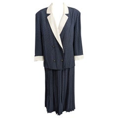 Chanel Navy Silk Crepe Skirt Suit