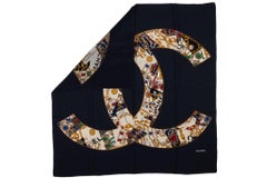 Chanel Navy Silk Jewels CC Silk Scarf