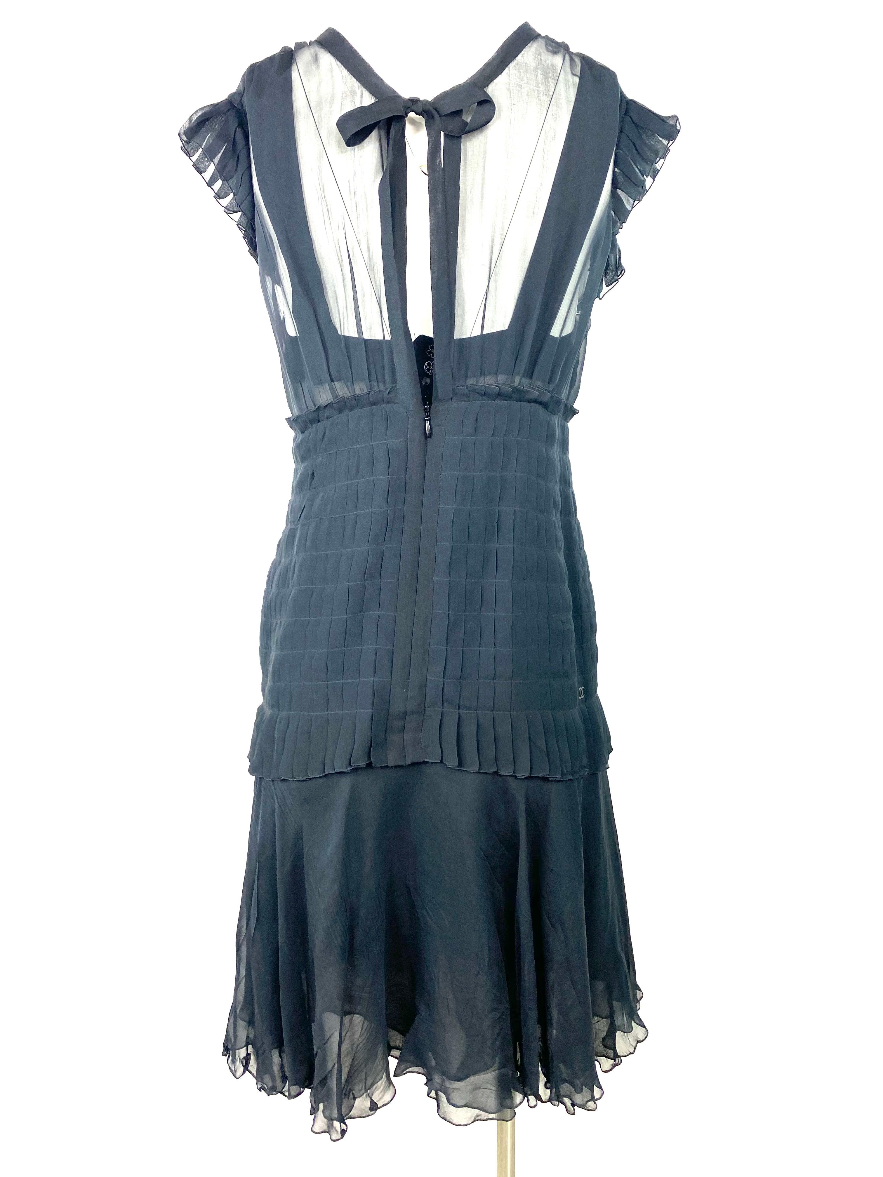 Women's Chanel Navy Silk Midi Dress, Size 38
