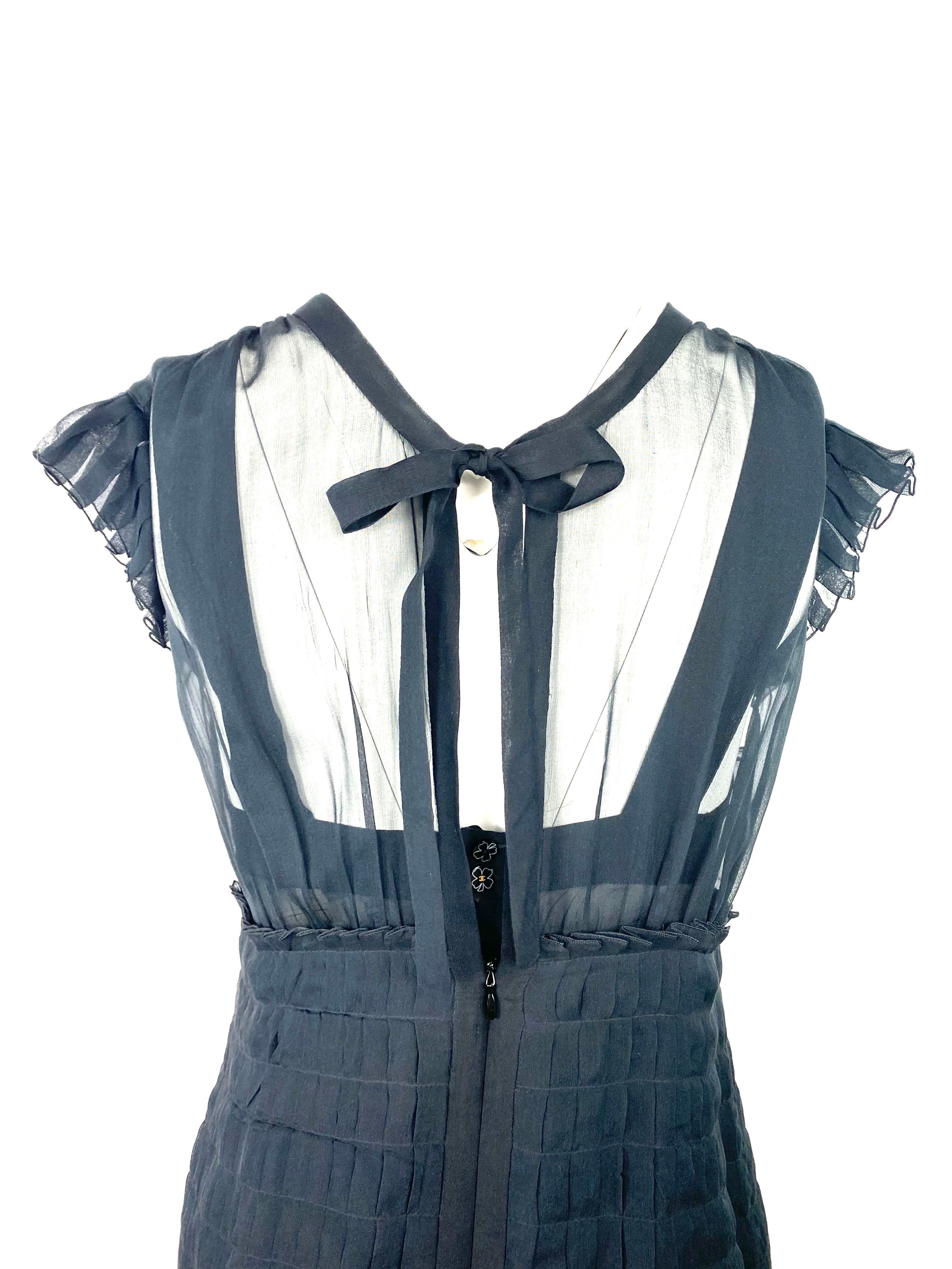 Chanel Navy Silk Midi Dress, Size 38 1