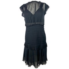 Vintage Chanel Navy Silk Midi Dress, Size 38