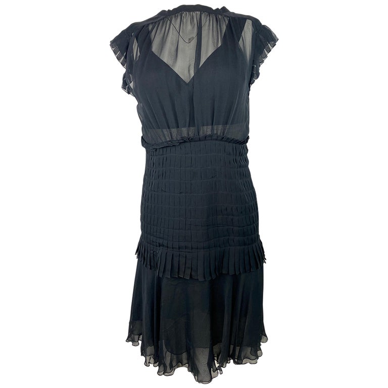 Chanel Navy Silk Midi Dress, Size 38 For Sale at 1stDibs