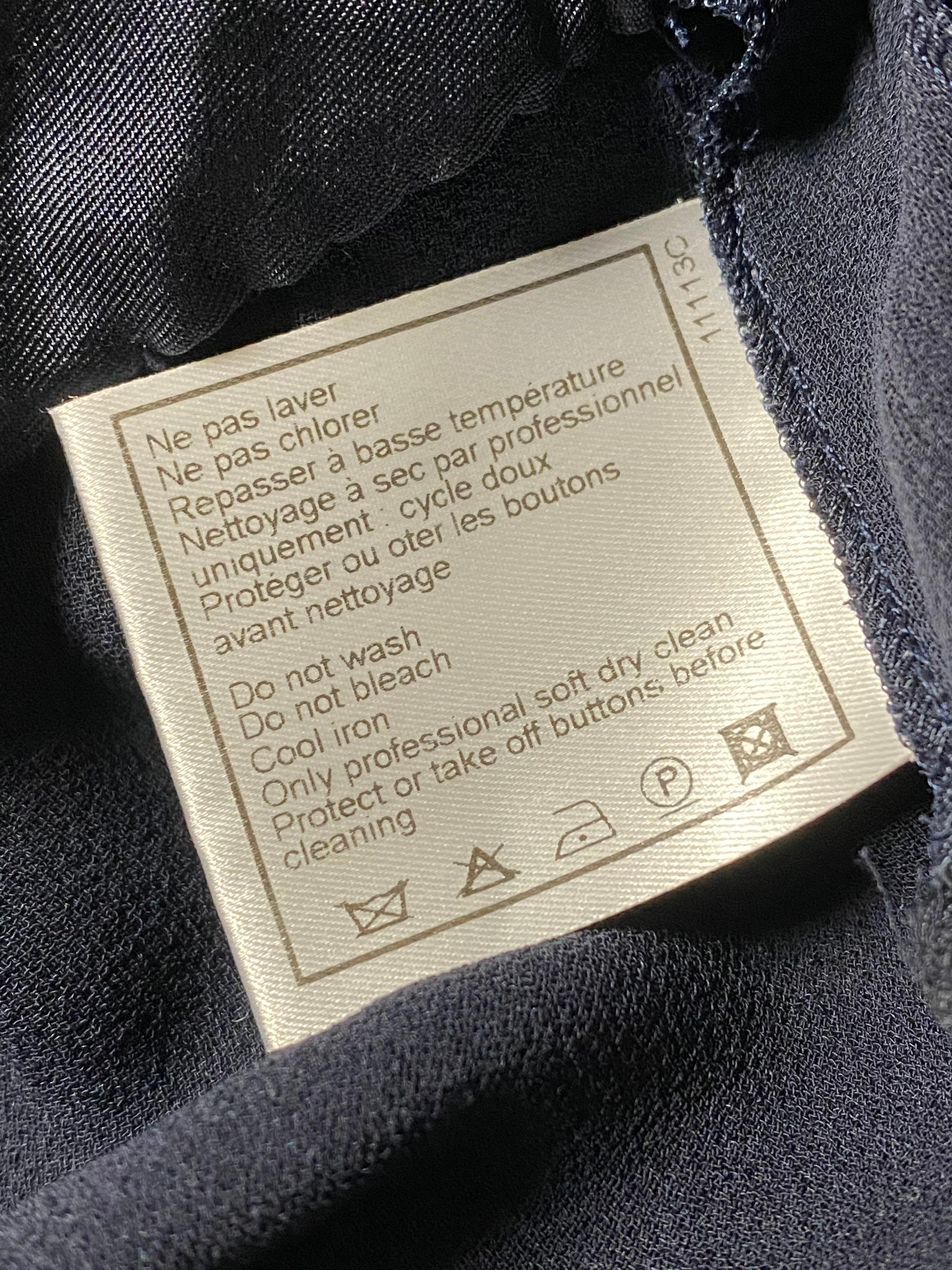 Chanel Navy Silk Midi Skirt Size 42 For Sale 4
