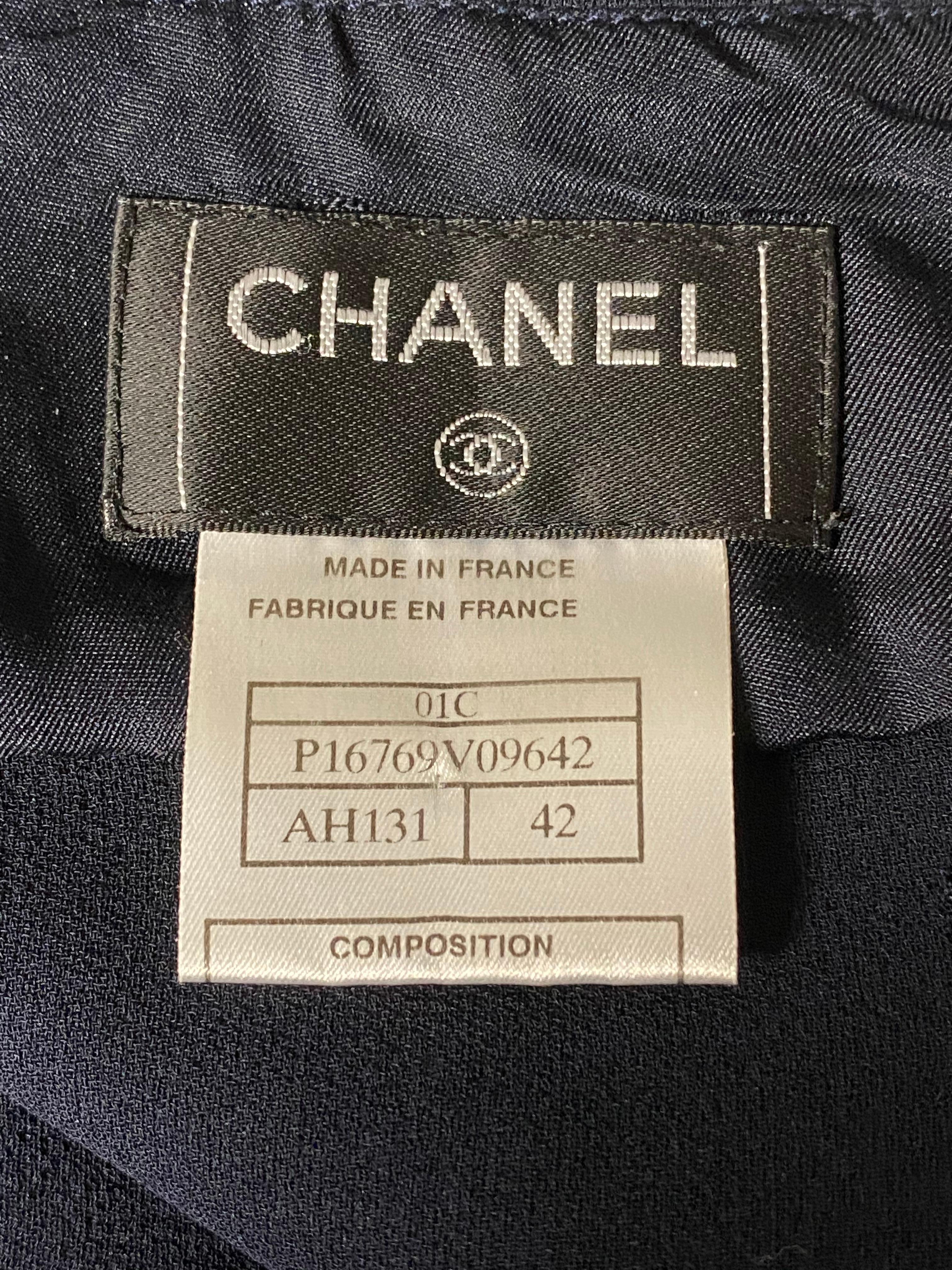 Chanel Navy Silk Midi Skirt Size 42 For Sale 1