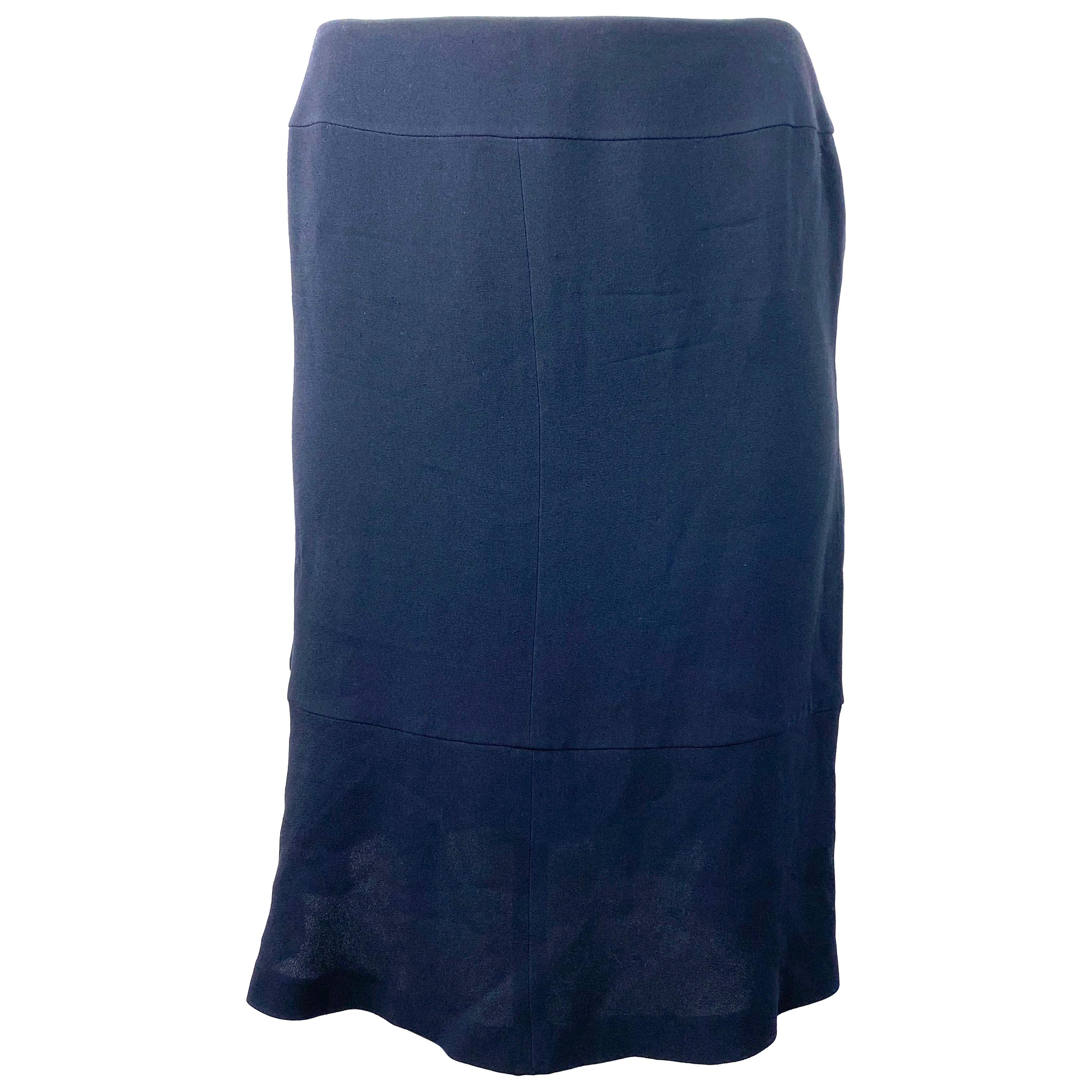 Chanel Navy Silk Midi Skirt Size 42 For Sale