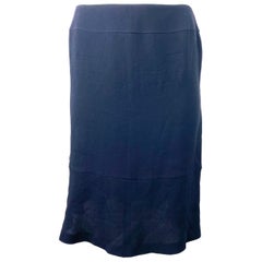 Chanel Navy Silk Midi Skirt Size 42