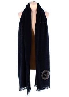 Chanel Navy & Silver Cashmere & Silk Sequin Space Agency Patch Scarf