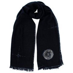 Chanel Navy & Silver Cashmere & Silk Sequin Space Agency Patch Scarf 