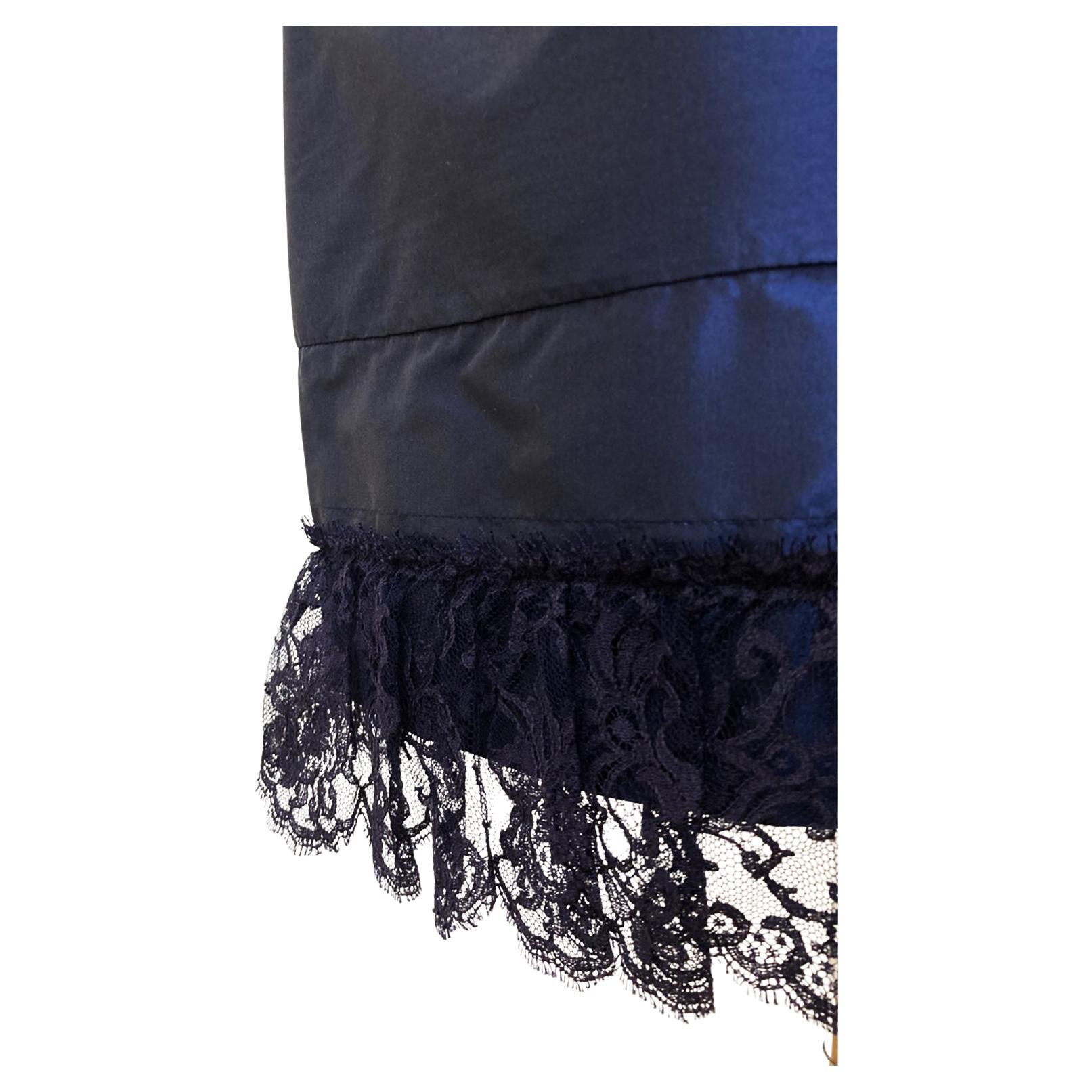 Chanel Navy Skirt Black Lace Trim AW 1994 For Sale 1