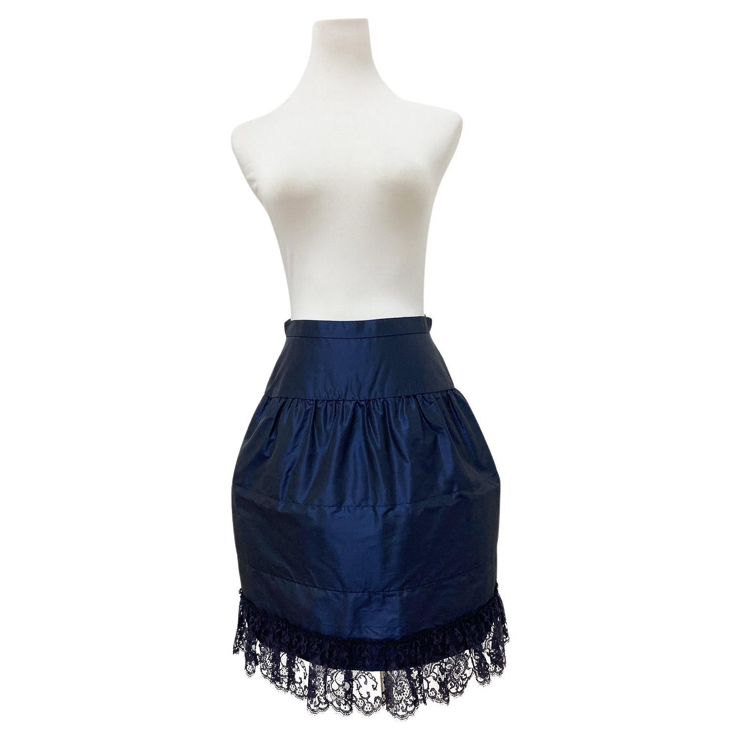 Chanel Navy Skirt Black Lace Trim AW 1994 For Sale 2