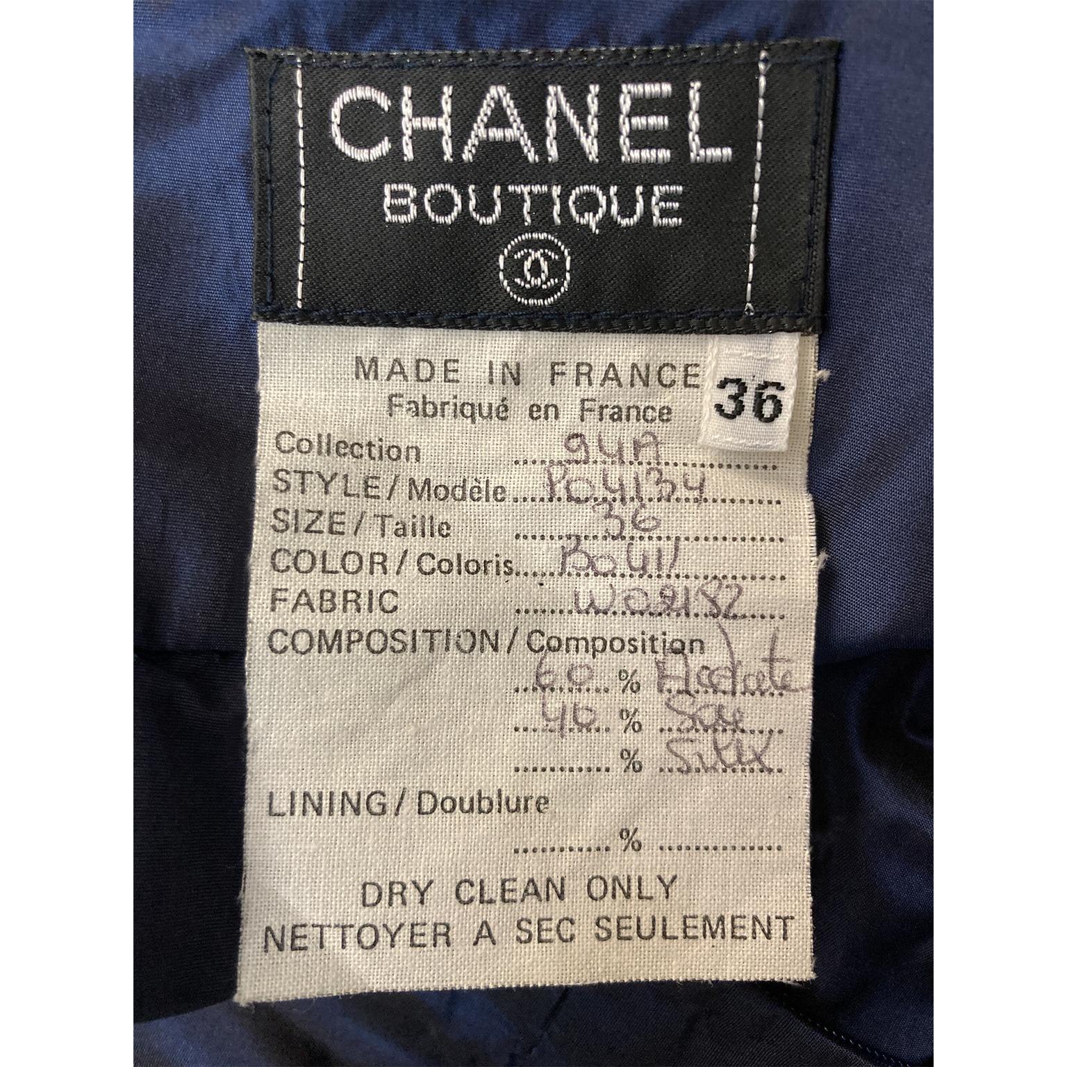 Chanel Navy Skirt Black Lace Trim AW 1994 For Sale 4