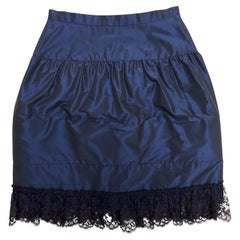 Chanel Navy Skirt Black Lace Trim AW 1994