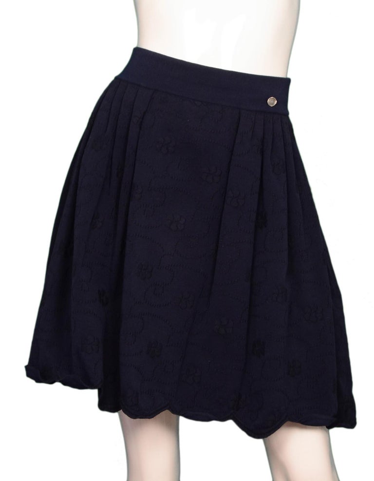 Chanel Navy Skirt W/ Camelia Pattern and Scalloped Bottom Sz 34 For ...