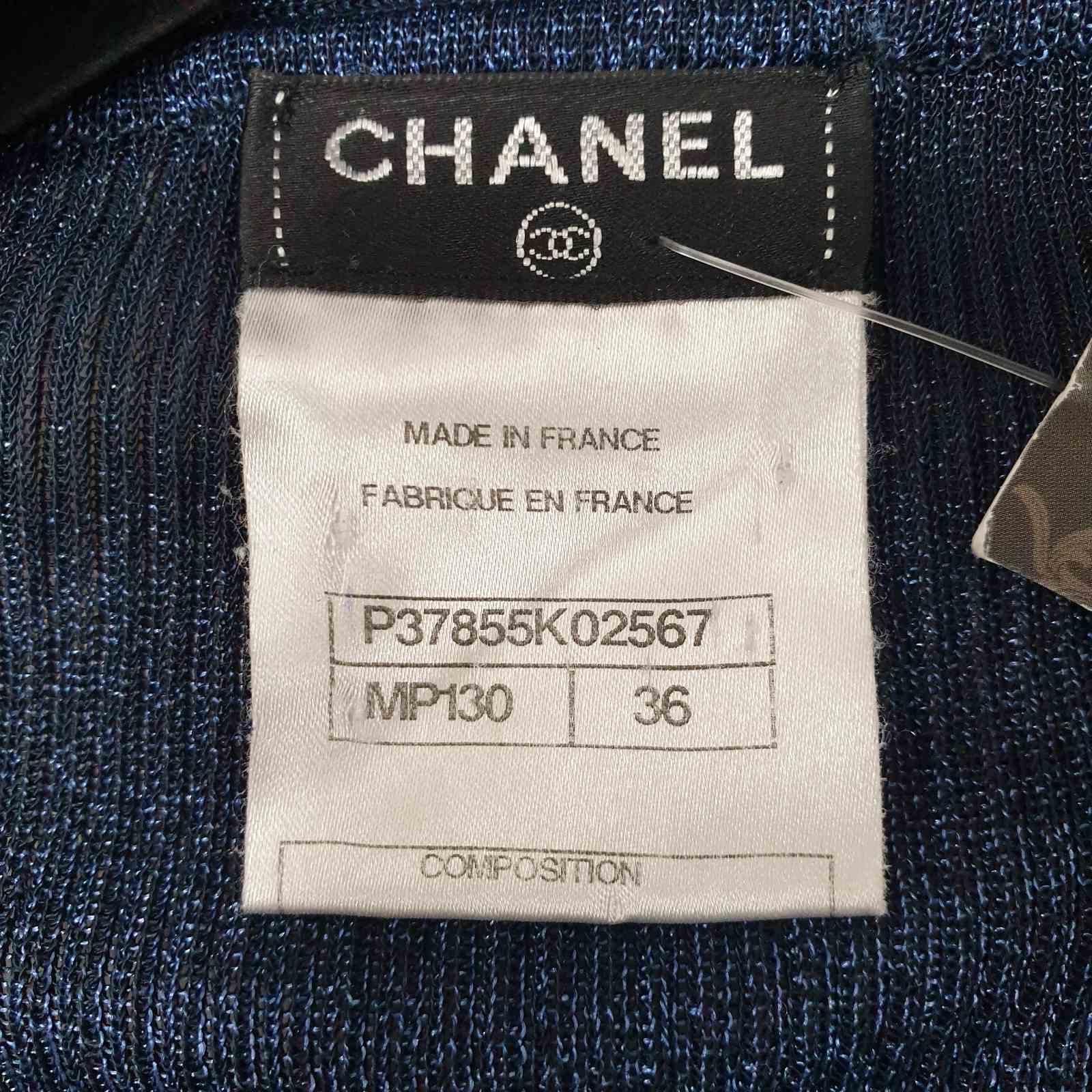 Chanel Navy Striped Knit Cardigan In Good Condition For Sale In Krakow, PL