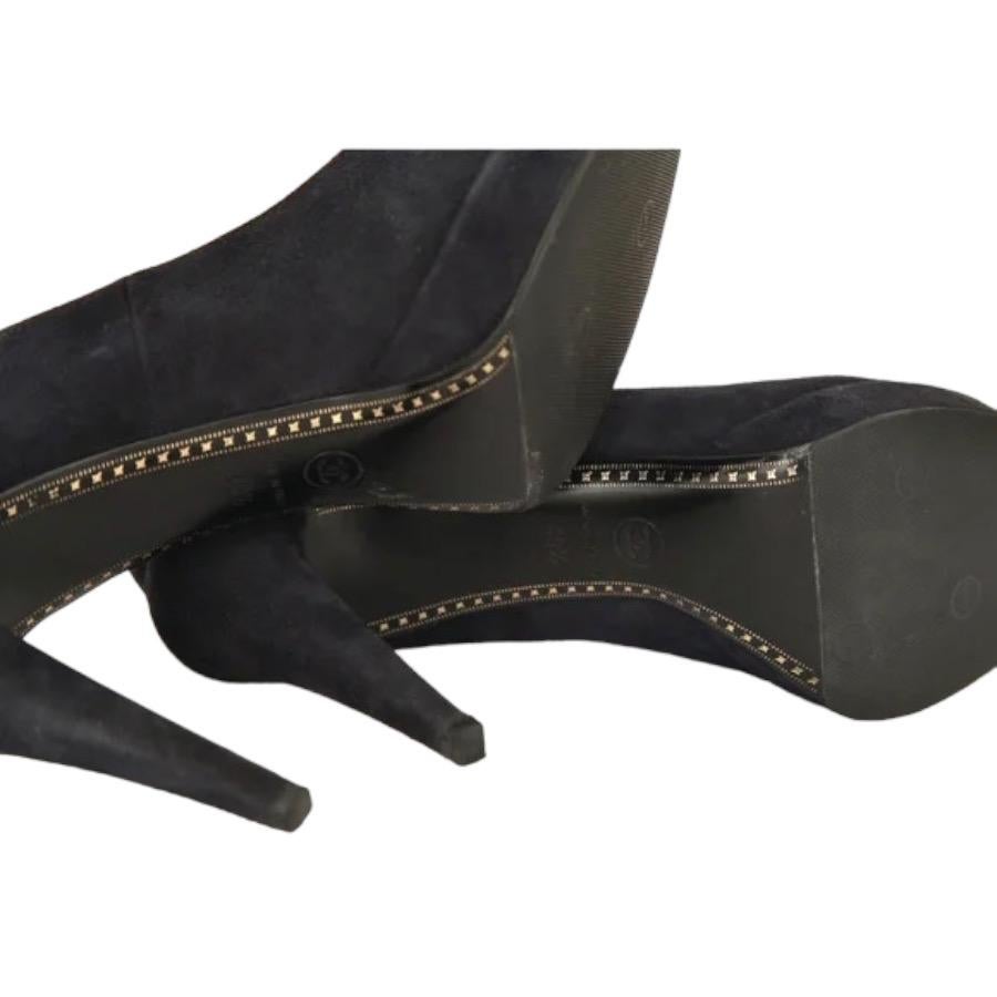 Chanel Navy Suede Platform Pumps Black Patent Leather Cap Toe Heels Sz 40.5 For Sale 6