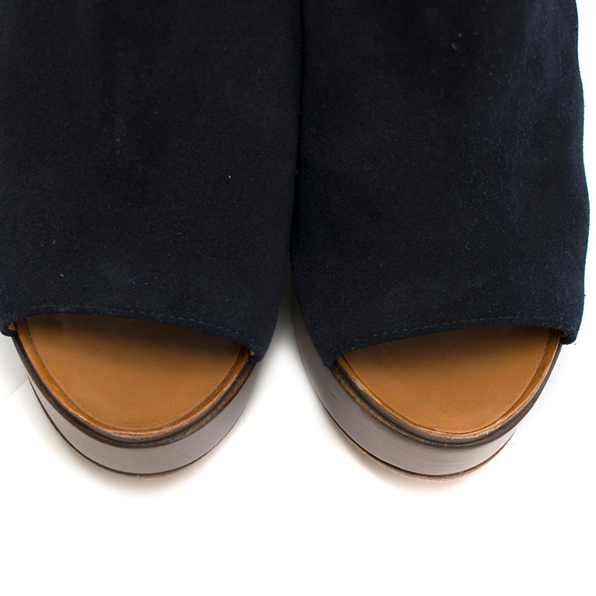 Chanel Navy Suede Wooden Platform CC Embellished Mules SIZE 37 1