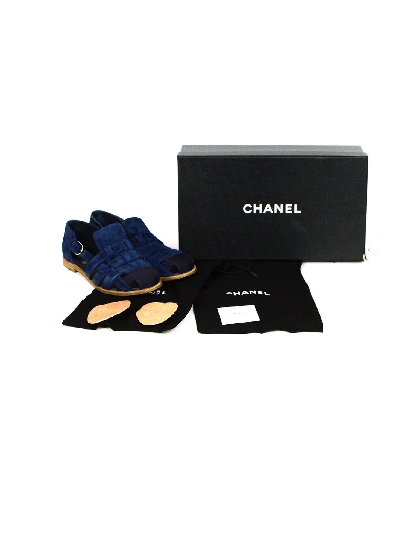 Chanel Navy Suede Woven Sandals sz 37.5 2
