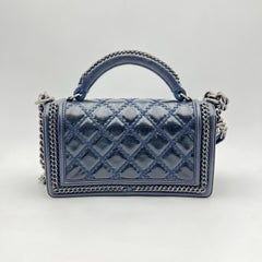 Chanel Navy Top Handle Boy Bag Old Medium Calfskin Ruthenium Hardware