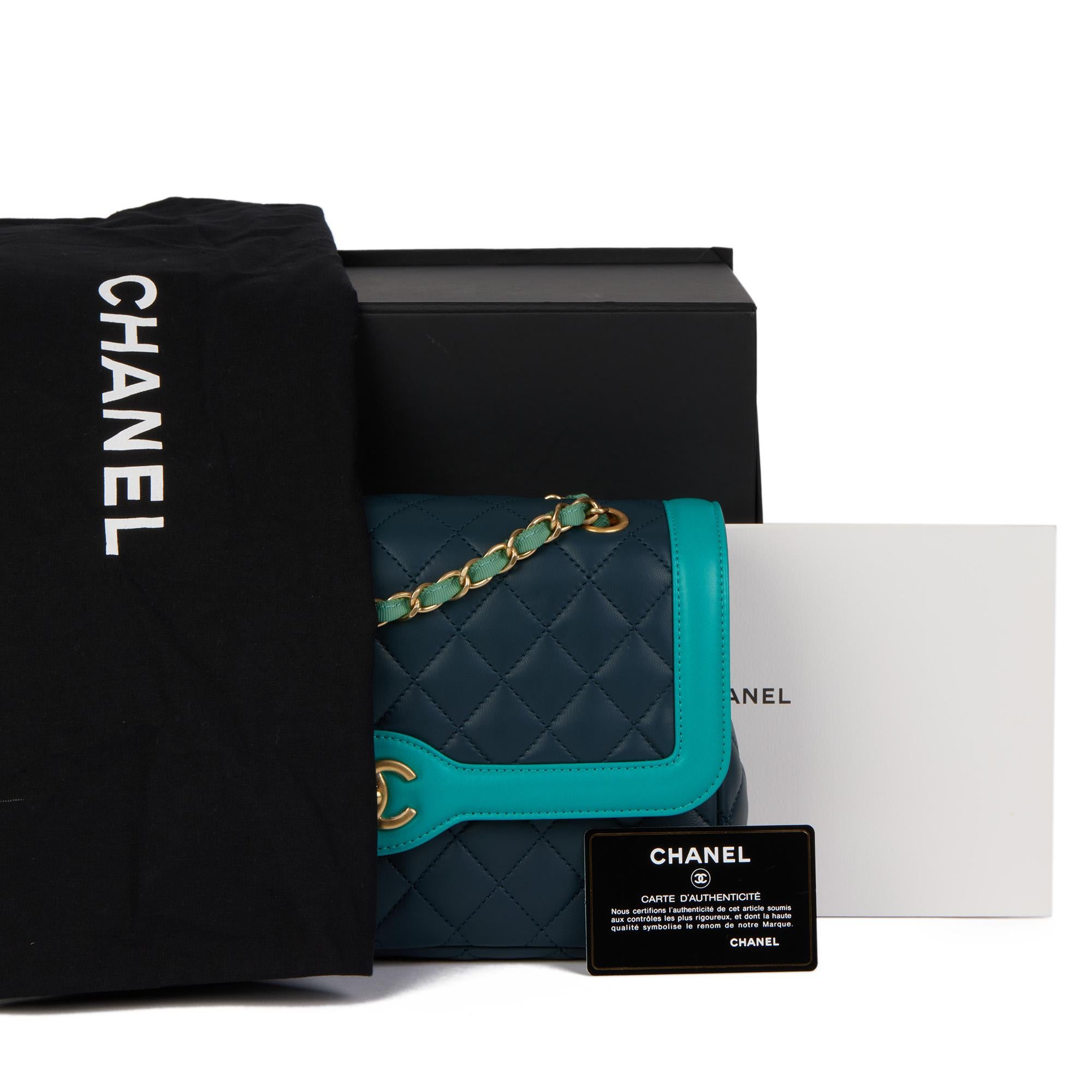 CHANEL Navy & Turquoise Quilted Lambskin Medium Classic Single Flap Bag 7