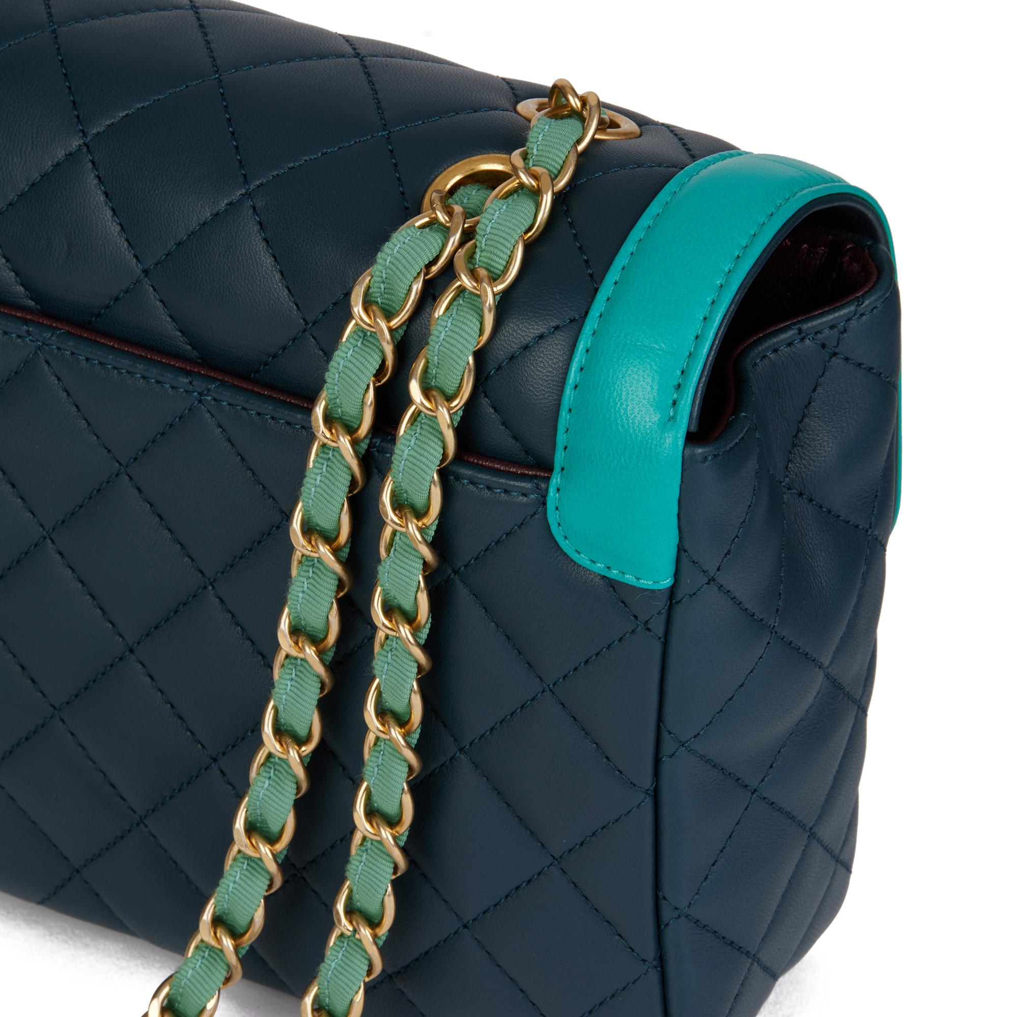 CHANEL Navy & Turquoise Quilted Lambskin Medium Classic Single Flap Bag 3
