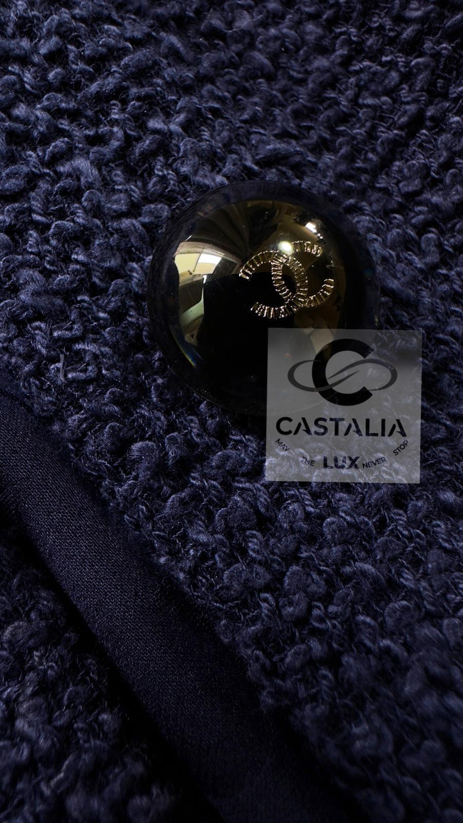 Coates Chanel in tweed navy con inserti in pelle 38 FR in vendita 7