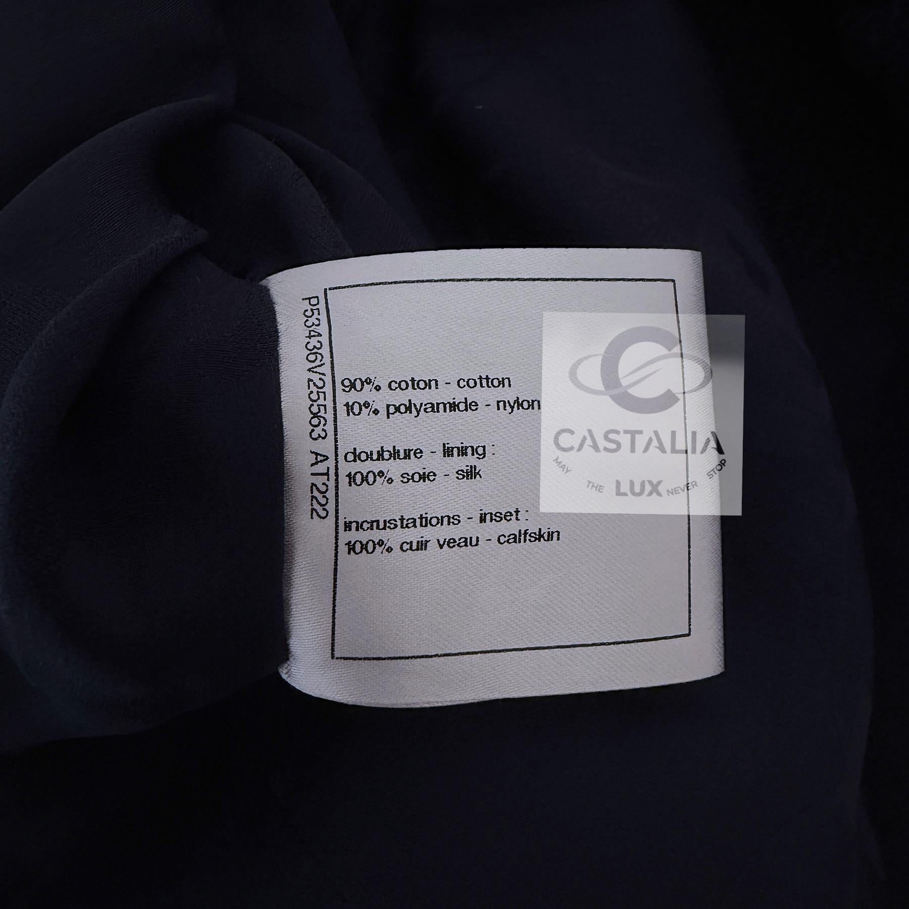 Chanel Navy Tweed Coat with Leather Accents 38 FR For Sale 11