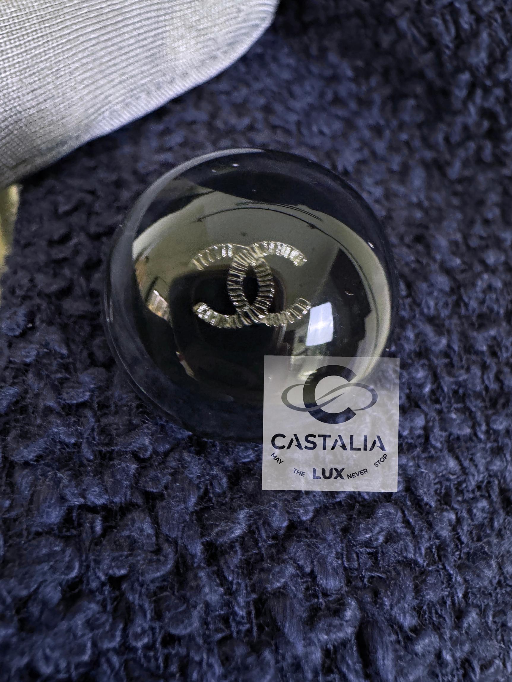 Chanel Navy Tweed Coat with Leather Accents 5