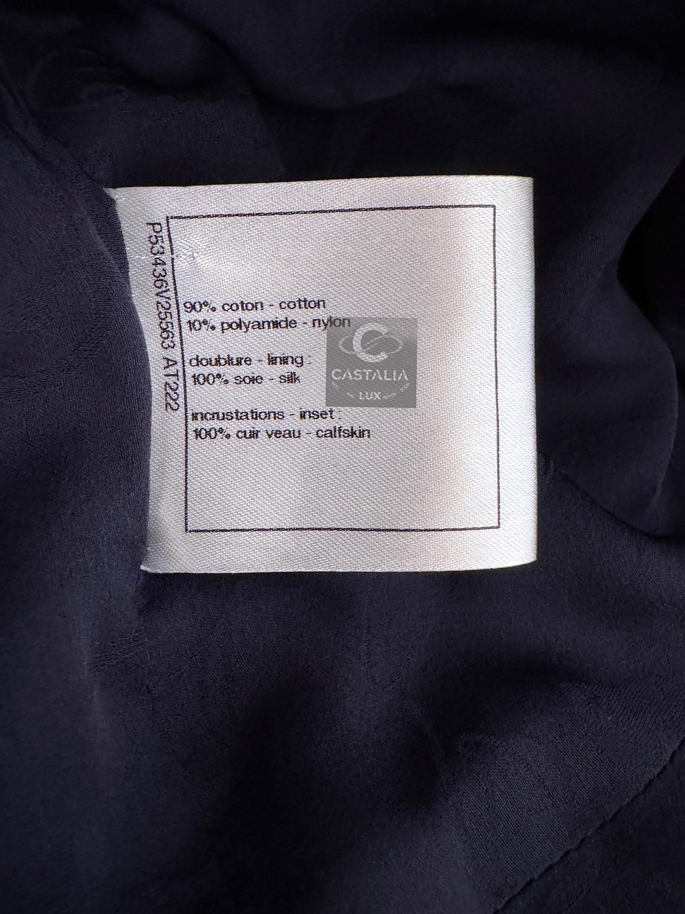 Chanel Navy Tweed Coat with Leather Accents 9