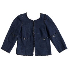 Chanel Navy Tweed Collarless Jacket