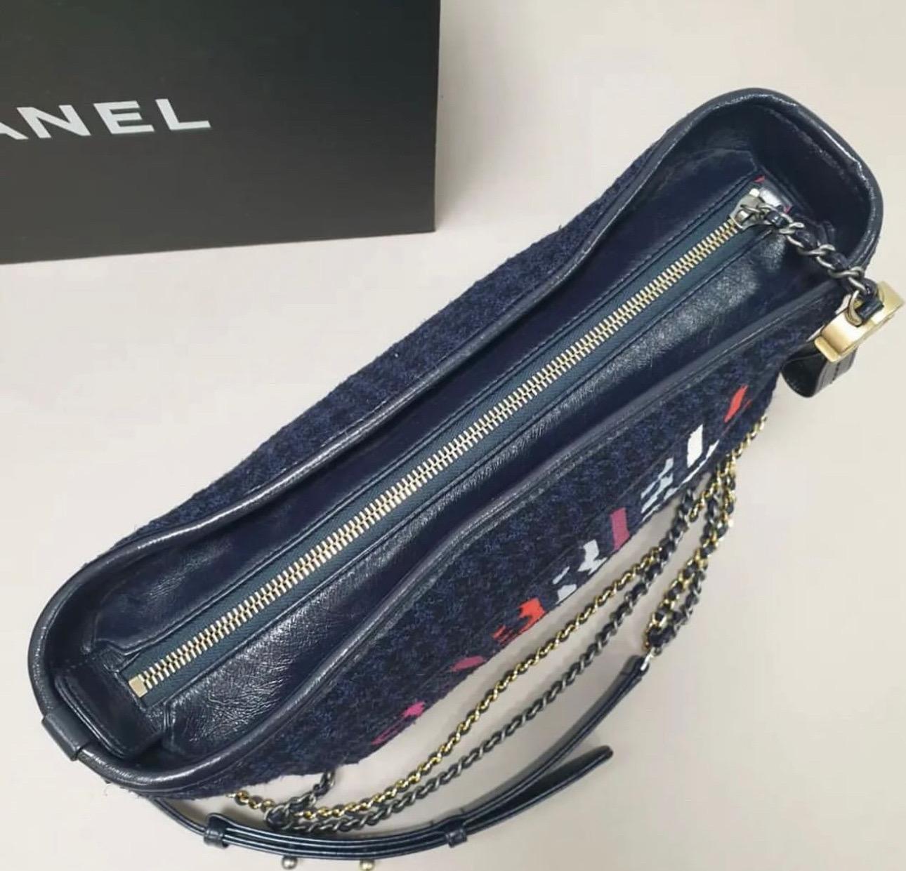 Chanel Navy Tweed Gabrielle Bag For Sale 2