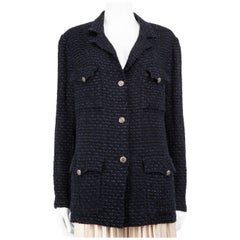 Chanel Navy Tweed Pockets Jacket Size 5XL