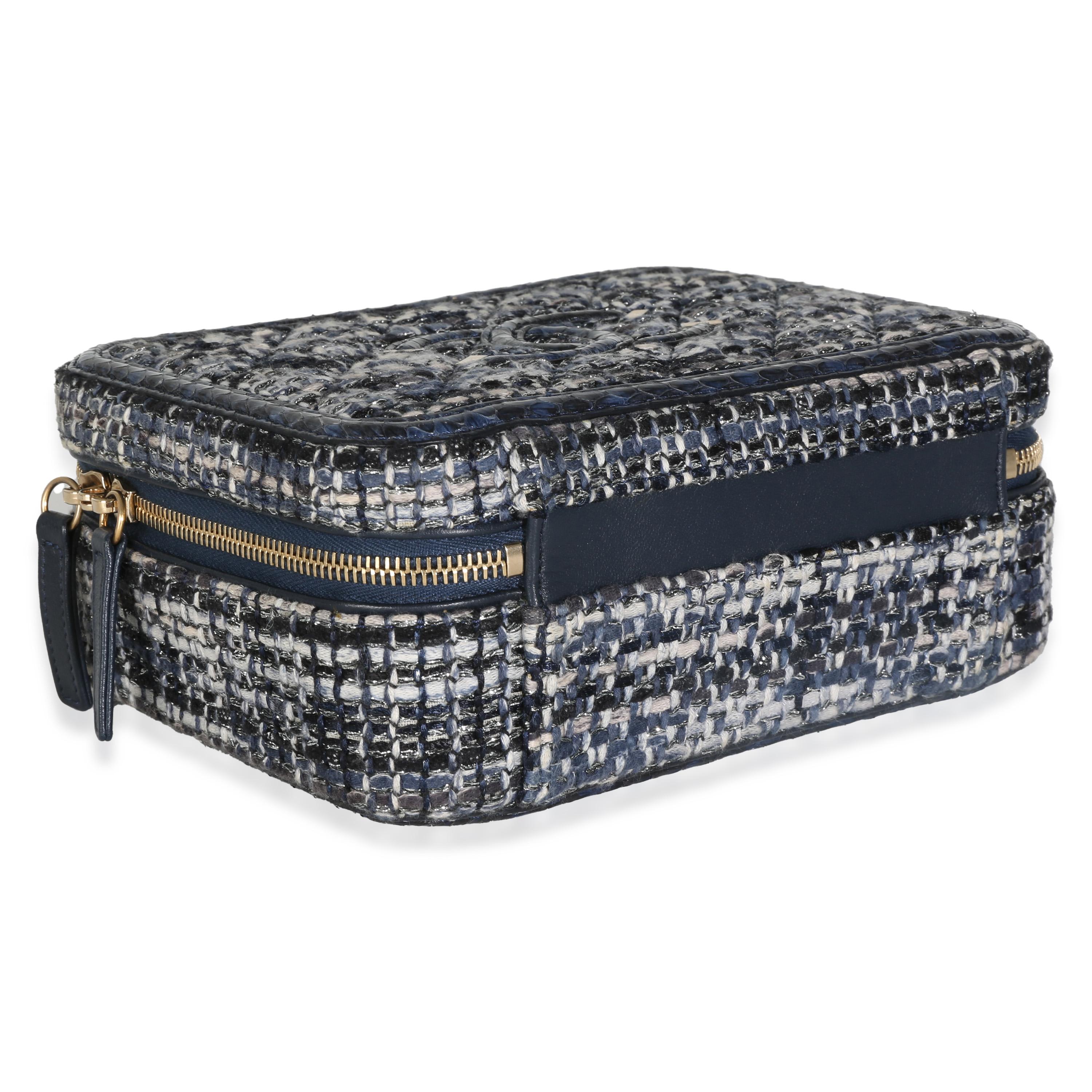 Chanel Navy Tweed Python Medium Filigree Vanity Case For Sale 2