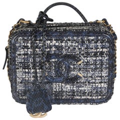 Chanel Navy Tweed Python Medium Filigree Vanity Case