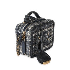 Chanel Navy Tweed Snakeskin Small CC Filigree Vanity Case